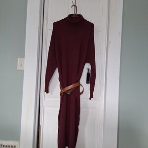 Jones New York Burgundy Long Sleeve Sweater Dress